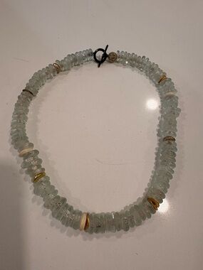 Aquamarine Beaded Necklace with Gold Accents - Women Jewelry